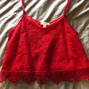 Ambiance Apparel Red Lace Cropped Tank
